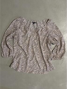 Gap Women's Long Sleeve Blouse with Brown Dot Swirl Pattern